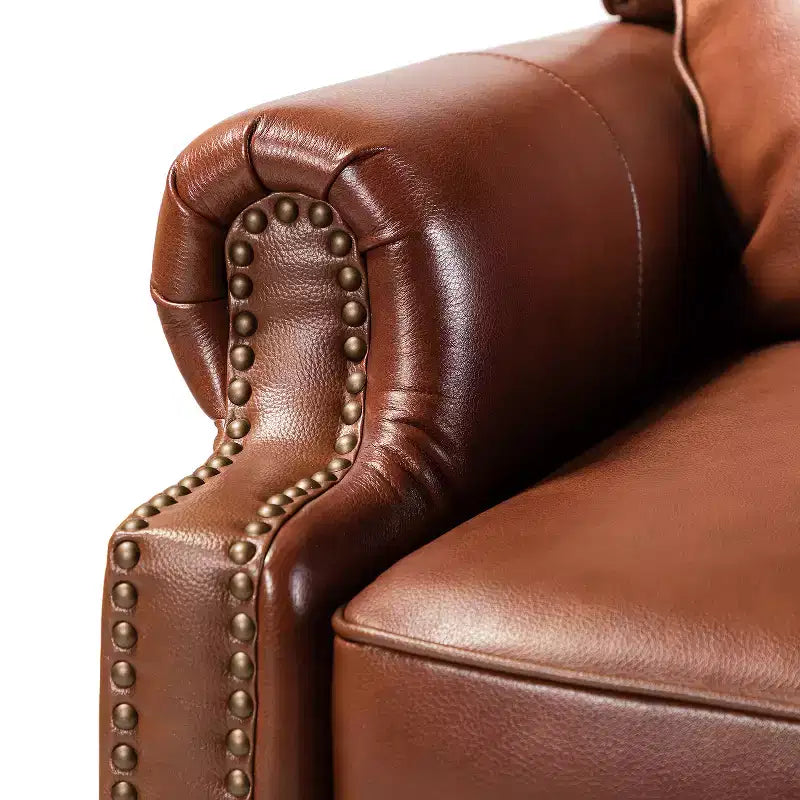 Fauteuil inclinable moderne en cuir véritable à dossier haut avec garniture cloutée vintage