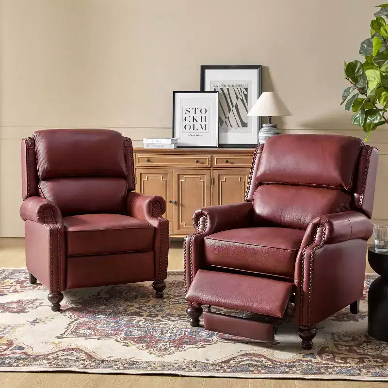 Fauteuil inclinable moderne en cuir véritable à dossier haut avec garniture cloutée vintage