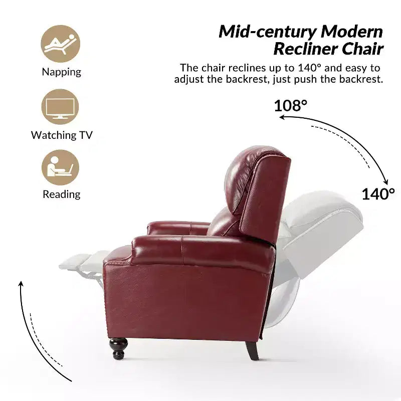 Fauteuil inclinable moderne en cuir véritable à dossier haut avec garniture cloutée vintage