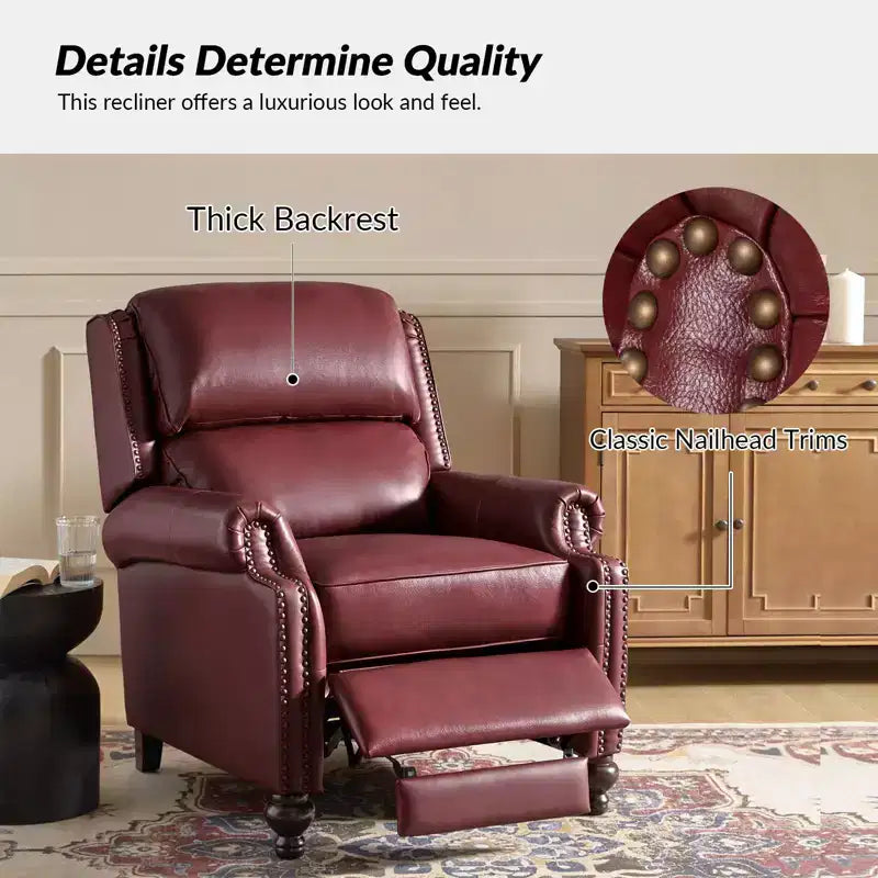 Fauteuil inclinable moderne en cuir véritable à dossier haut avec garniture cloutée vintage