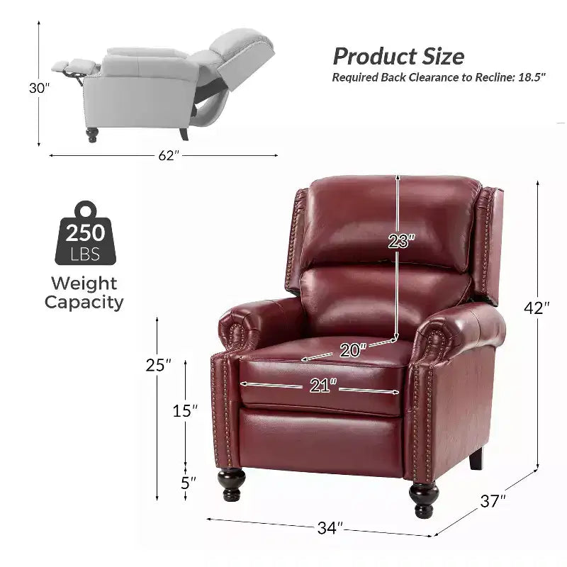 Fauteuil inclinable moderne en cuir véritable à dossier haut avec garniture cloutée vintage