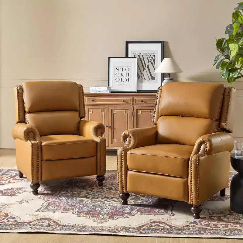 Fauteuil inclinable moderne en cuir véritable à dossier haut avec garniture cloutée vintage