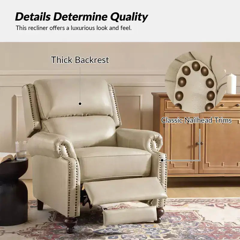 Fauteuil inclinable moderne en cuir véritable à dossier haut avec garniture cloutée vintage