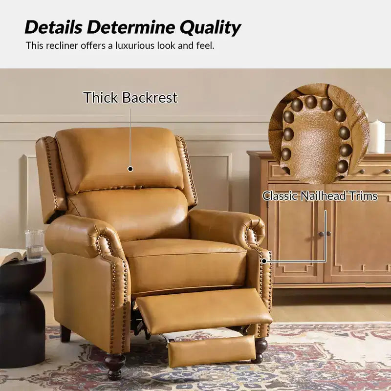 Fauteuil inclinable moderne en cuir véritable à dossier haut avec garniture cloutée vintage