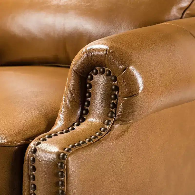 Fauteuil inclinable moderne en cuir véritable à dossier haut avec garniture cloutée vintage