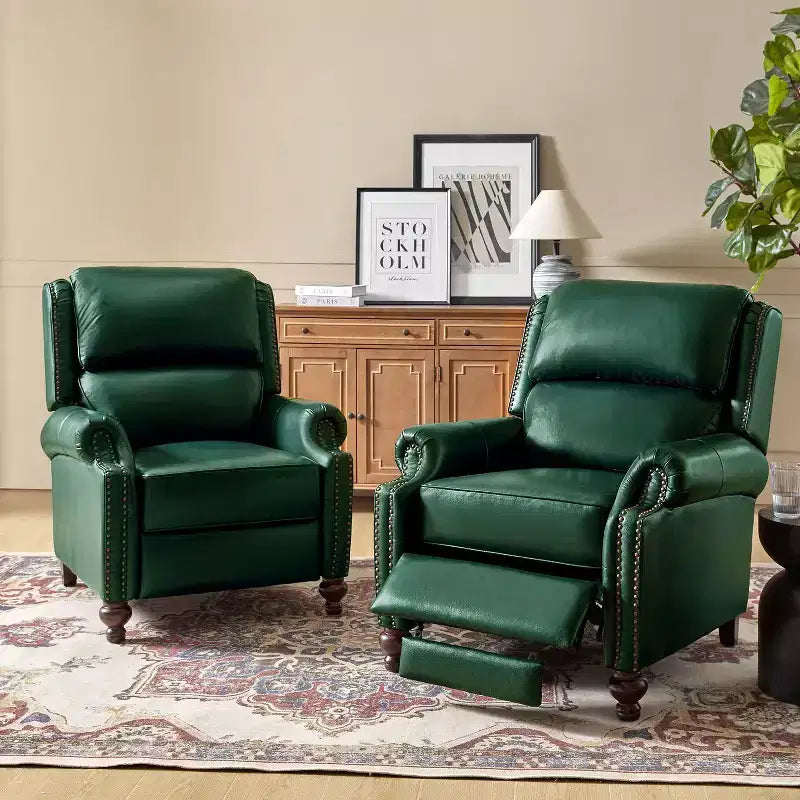 Fauteuil inclinable moderne en cuir véritable à dossier haut avec garniture cloutée vintage