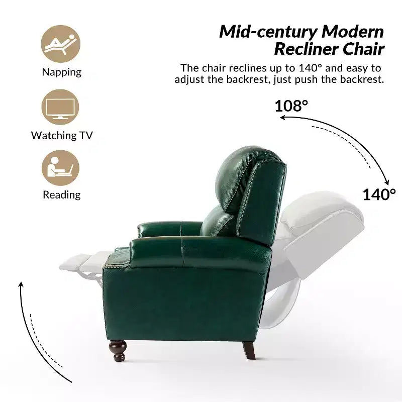 Fauteuil inclinable moderne en cuir véritable à dossier haut avec garniture cloutée vintage