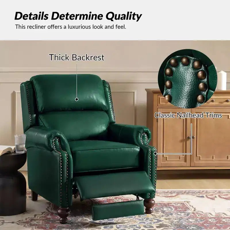Fauteuil inclinable moderne en cuir véritable à dossier haut avec garniture cloutée vintage