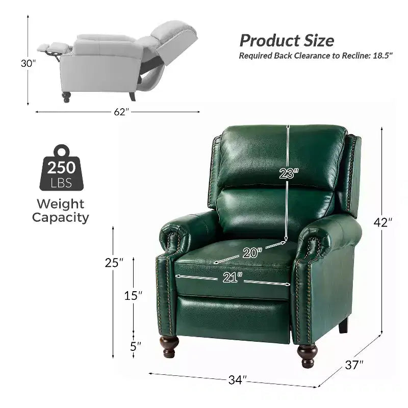 Fauteuil inclinable moderne en cuir véritable à dossier haut avec garniture cloutée vintage