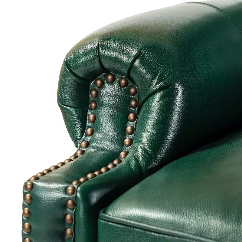 Fauteuil inclinable moderne en cuir véritable à dossier haut avec garniture cloutée vintage