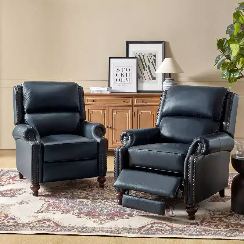 Fauteuil inclinable moderne en cuir véritable à dossier haut avec garniture cloutée vintage