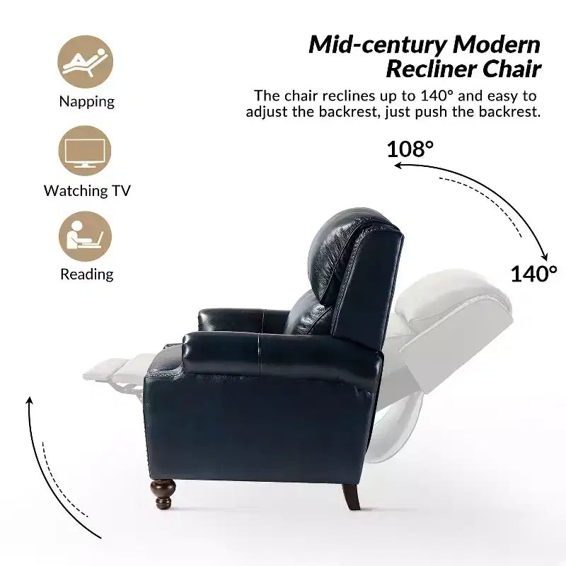 Fauteuil inclinable moderne en cuir véritable à dossier haut avec garniture cloutée vintage
