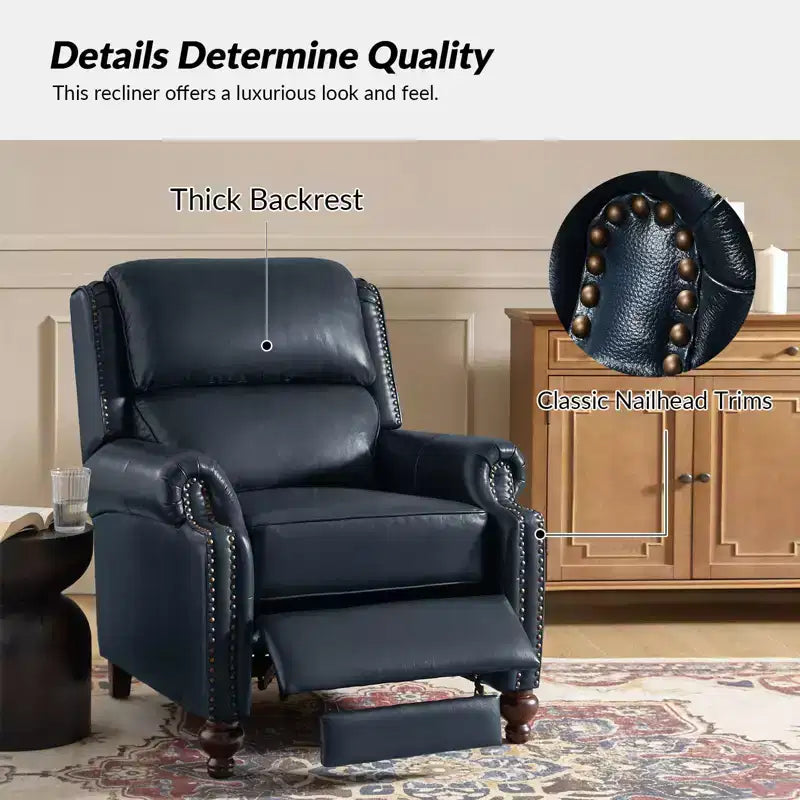 Fauteuil inclinable moderne en cuir véritable à dossier haut avec garniture cloutée vintage