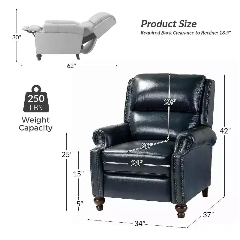 Fauteuil inclinable moderne en cuir véritable à dossier haut avec garniture cloutée vintage