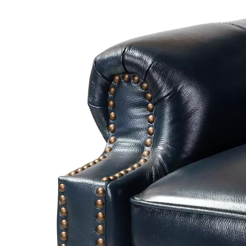 Fauteuil inclinable moderne en cuir véritable à dossier haut avec garniture cloutée vintage