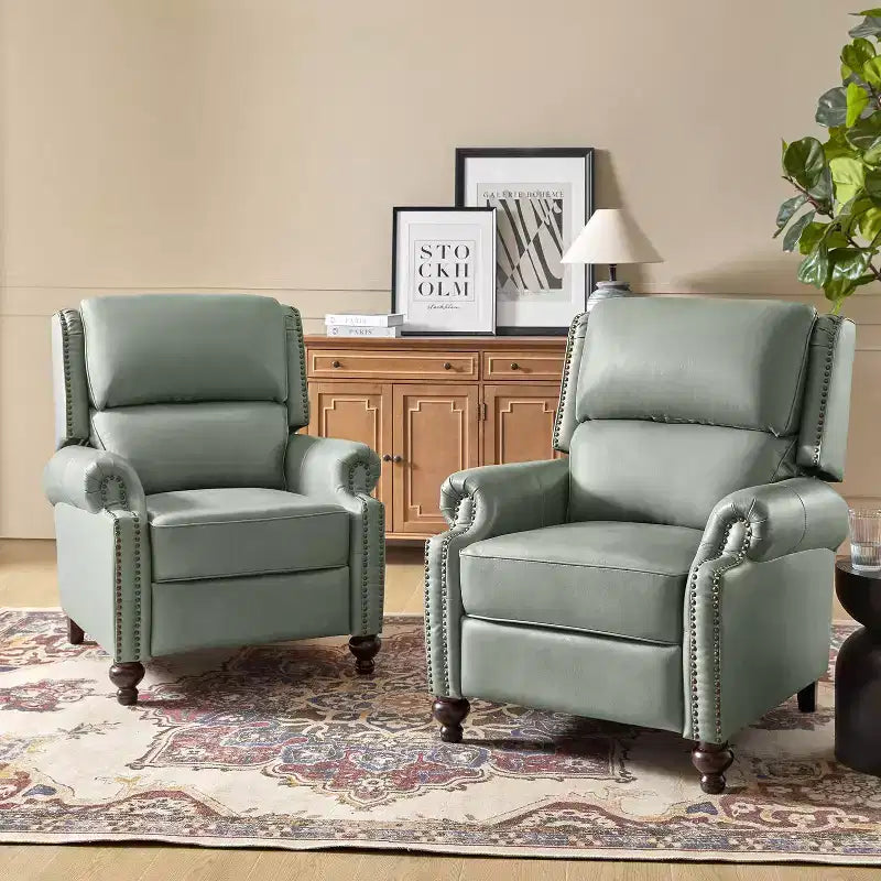 Fauteuil inclinable moderne en cuir véritable à dossier haut avec garniture cloutée vintage