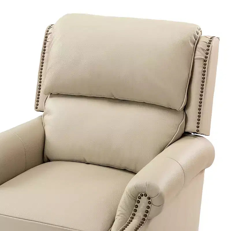 Fauteuil inclinable moderne en cuir véritable à dossier haut avec garniture cloutée vintage