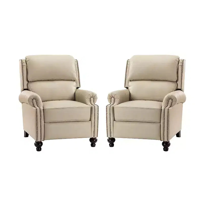 Fauteuil inclinable moderne en cuir véritable à dossier haut avec garniture cloutée vintage