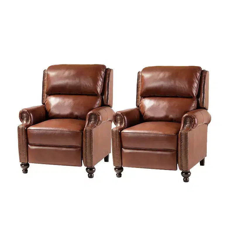 Fauteuil inclinable moderne en cuir véritable à dossier haut avec garniture cloutée vintage