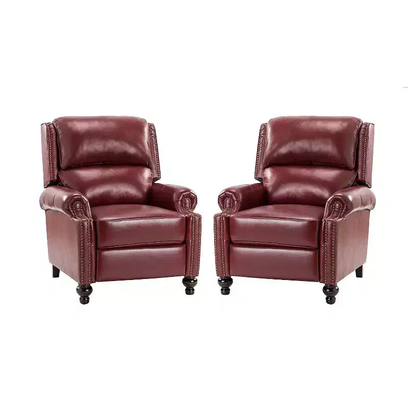 Fauteuil inclinable moderne en cuir véritable à dossier haut avec garniture cloutée vintage