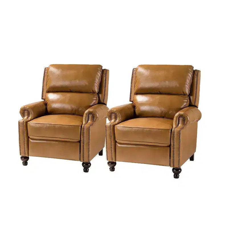 Fauteuil inclinable moderne en cuir véritable à dossier haut avec garniture cloutée vintage