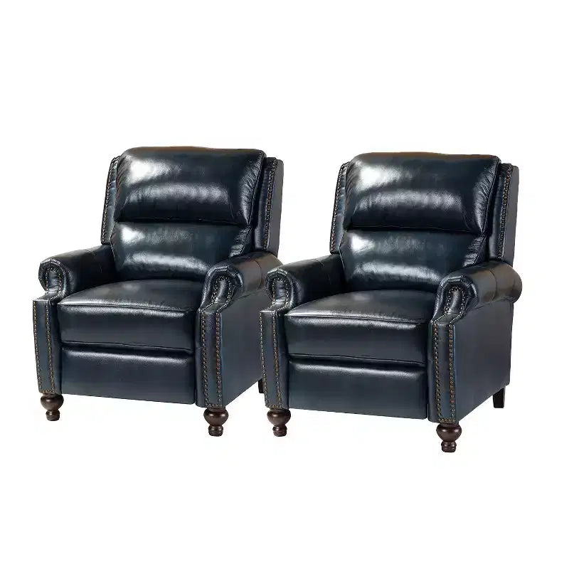 Fauteuil inclinable moderne en cuir véritable à dossier haut avec garniture cloutée vintage