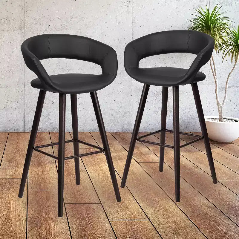 Tabouret de bar contemporain haut en vinyle avec cadre en bois couleur cappuccino