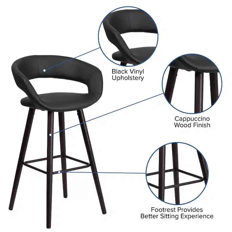 Tabouret de bar contemporain haut en vinyle avec cadre en bois couleur cappuccino