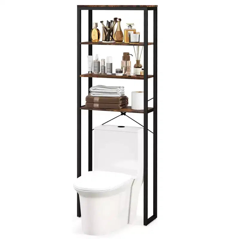 Étagère de rangement 4 niveaux au-dessus des toilettes, organisateur de salle de bain rustique