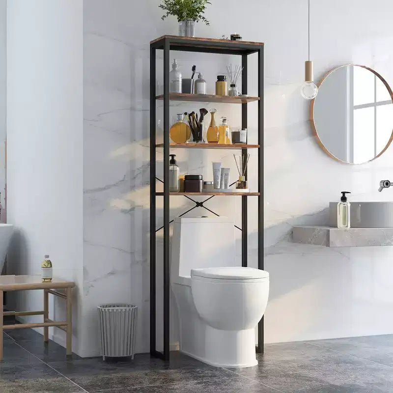 Étagère de rangement 4 niveaux au-dessus des toilettes, organisateur de salle de bain rustique