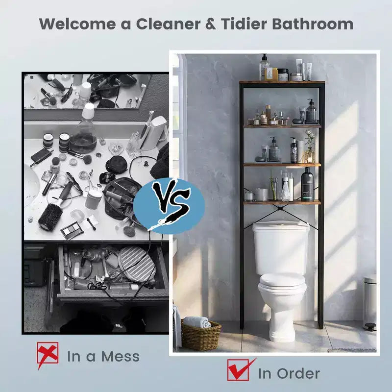 Étagère de rangement 4 niveaux au-dessus des toilettes, organisateur de salle de bain rustique