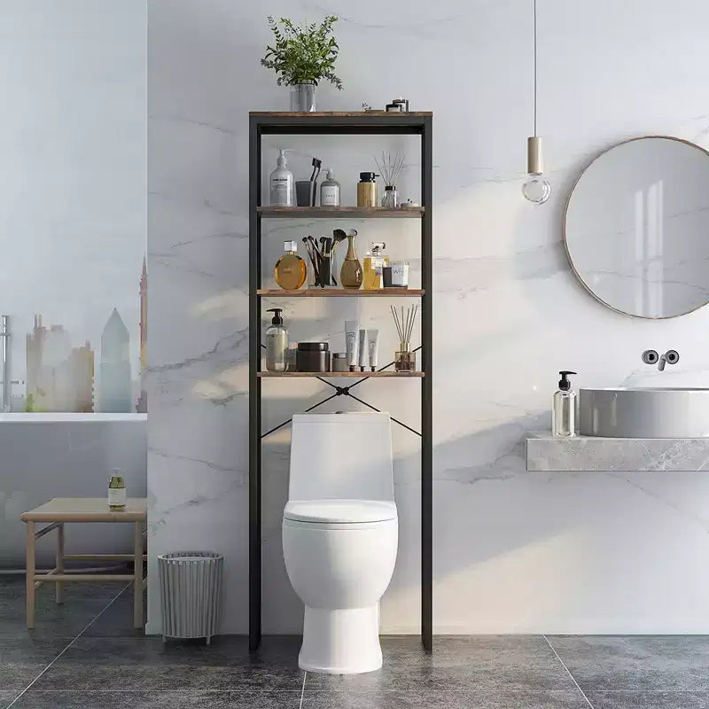 Étagère de rangement 4 niveaux au-dessus des toilettes, organisateur de salle de bain rustique