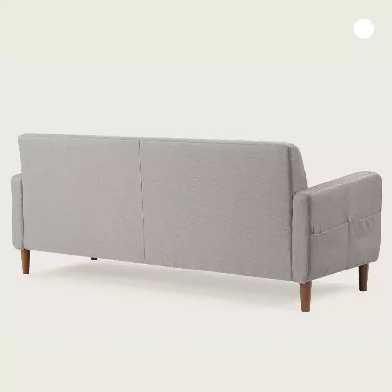 Canapé de style moderne du milieu du siècle avec pochettes accoudoirs, en tissu de lin capitonné