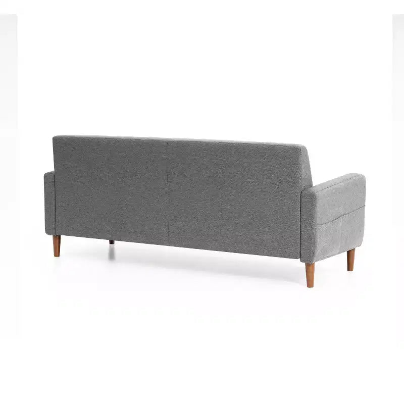Canapé de style moderne du milieu du siècle avec pochettes accoudoirs, en tissu de lin capitonné