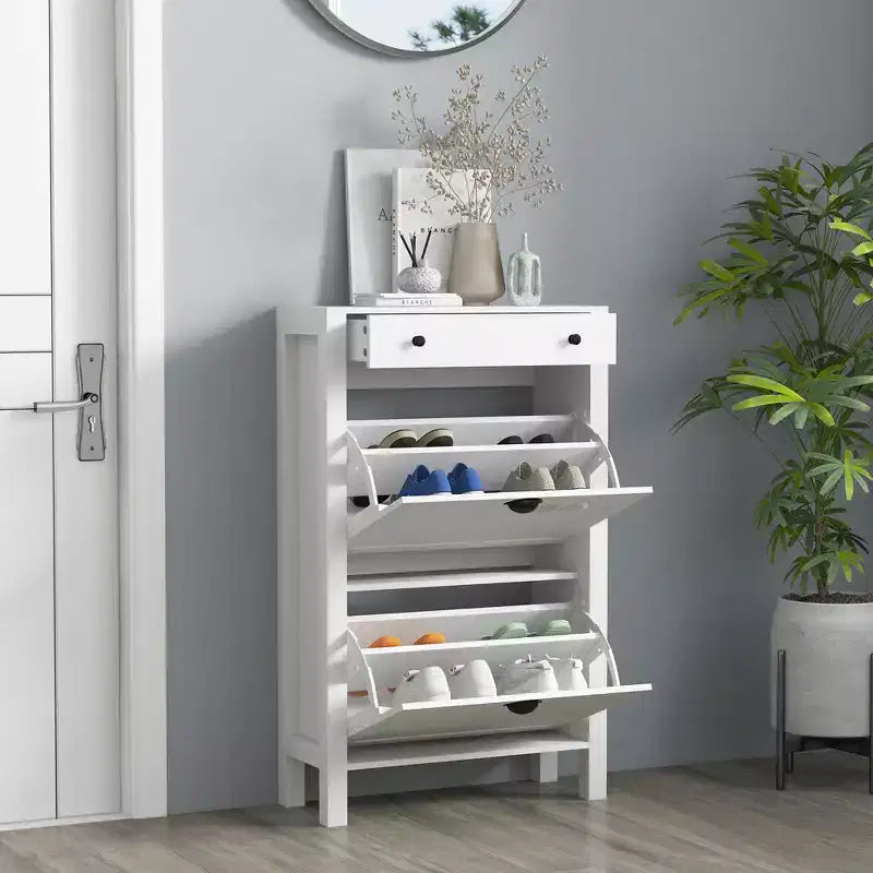 Meuble à chaussures basculant avec étagères réglables et tiroir supérieur