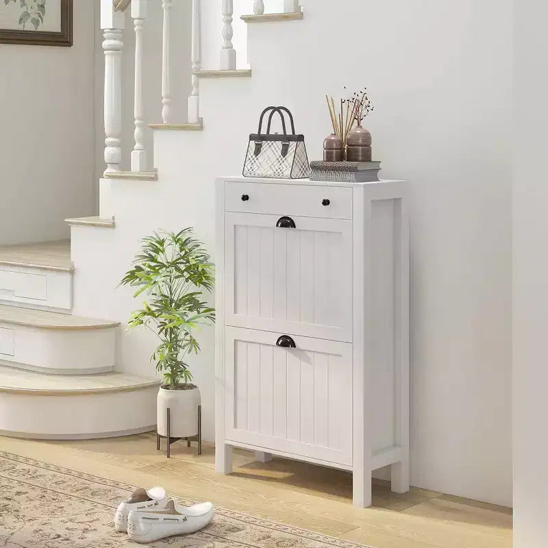 Meuble à chaussures basculant avec étagères réglables et tiroir supérieur