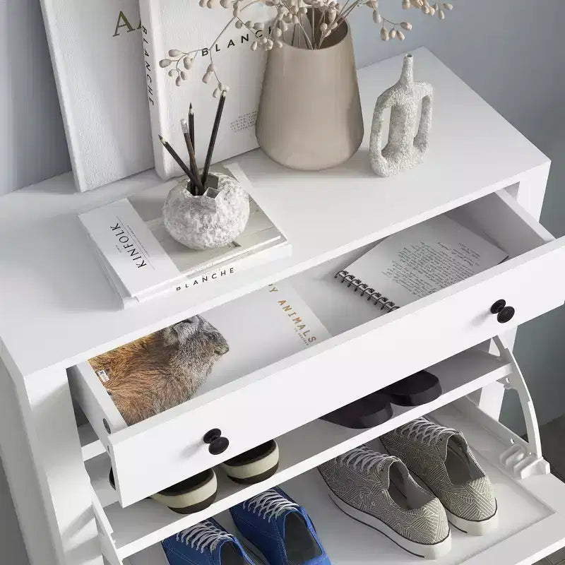 Meuble à chaussures basculant avec étagères réglables et tiroir supérieur