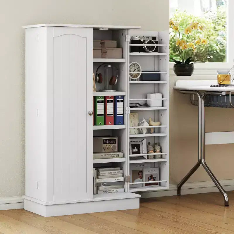 Garde-manger de cuisine, armoire de cuisine à 2 portes avec 5 étagères de rangement, 12 porte-épices