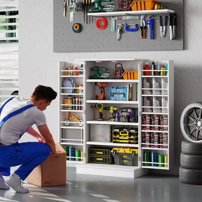 Garde-manger de cuisine, armoire de cuisine à 2 portes avec 5 étagères de rangement, 12 porte-épices