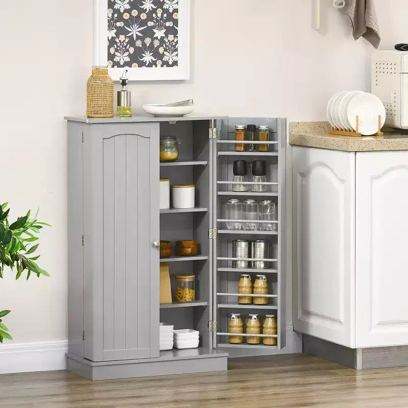 Garde-manger de cuisine, armoire de cuisine à 2 portes avec 5 étagères de rangement, 12 porte-épices