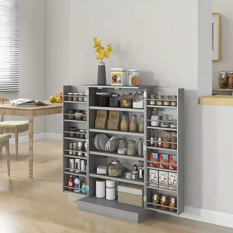 Garde-manger de cuisine, armoire de cuisine à 2 portes avec 5 étagères de rangement, 12 porte-épices