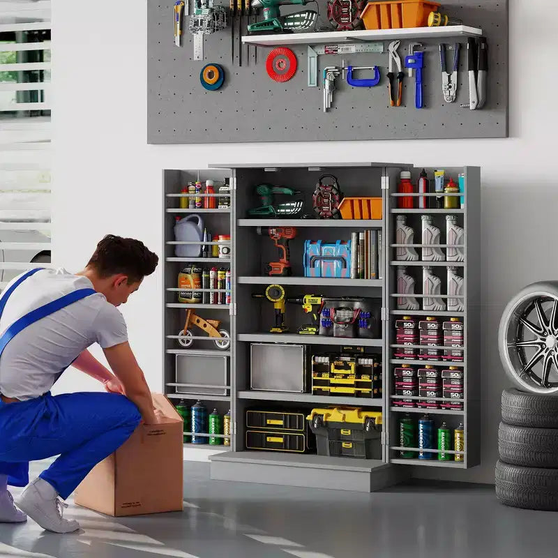 Garde-manger de cuisine, armoire de cuisine à 2 portes avec 5 étagères de rangement, 12 porte-épices