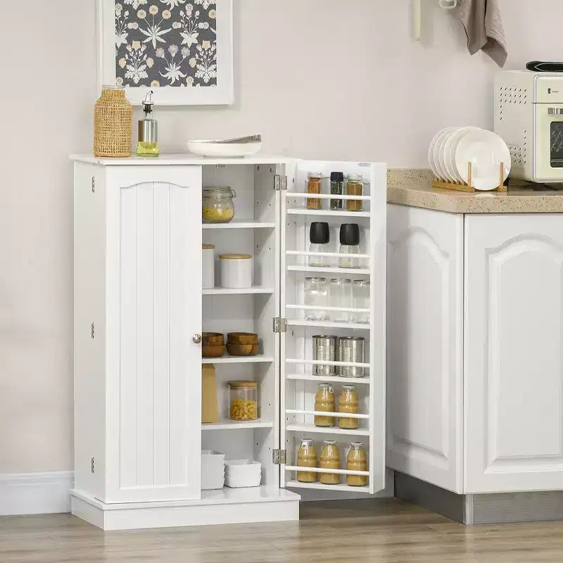 Garde-manger de cuisine, armoire de cuisine à 2 portes avec 5 étagères de rangement, 12 porte-épices