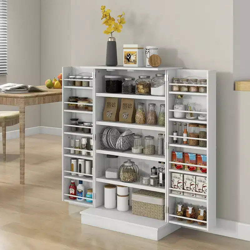Garde-manger de cuisine, armoire de cuisine à 2 portes avec 5 étagères de rangement, 12 porte-épices