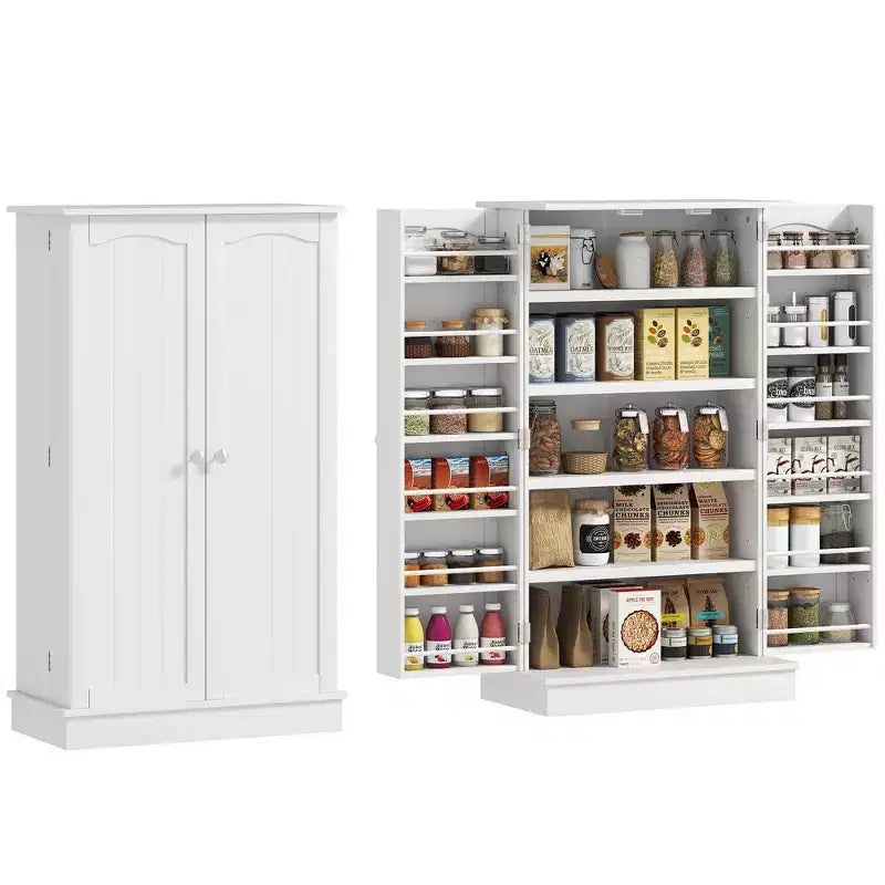 Garde-manger de cuisine, armoire de cuisine à 2 portes avec 5 étagères de rangement, 12 porte-épices
