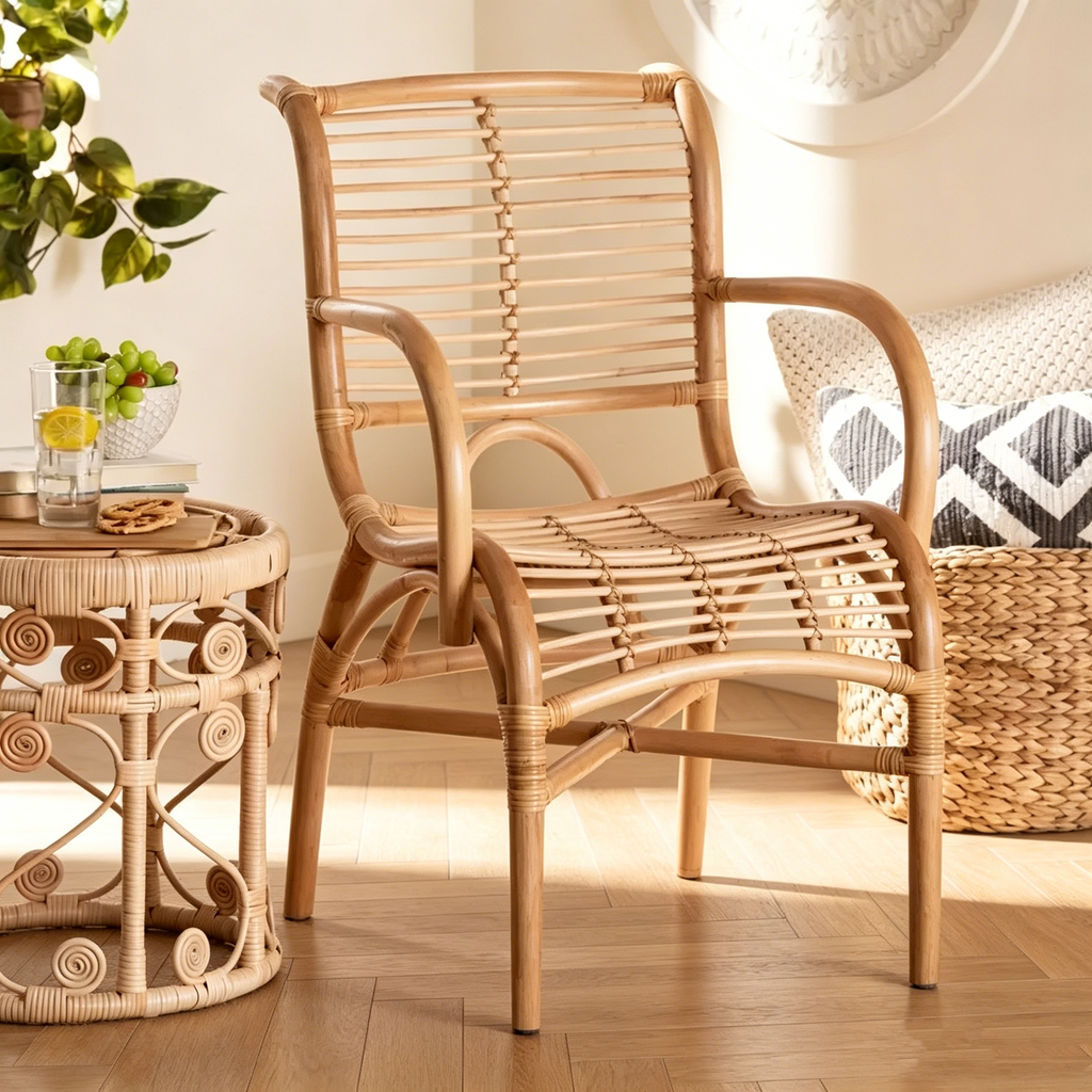 Fauteuil de salon en rotin naturel marron naturel : Accent en osier d'intérieur