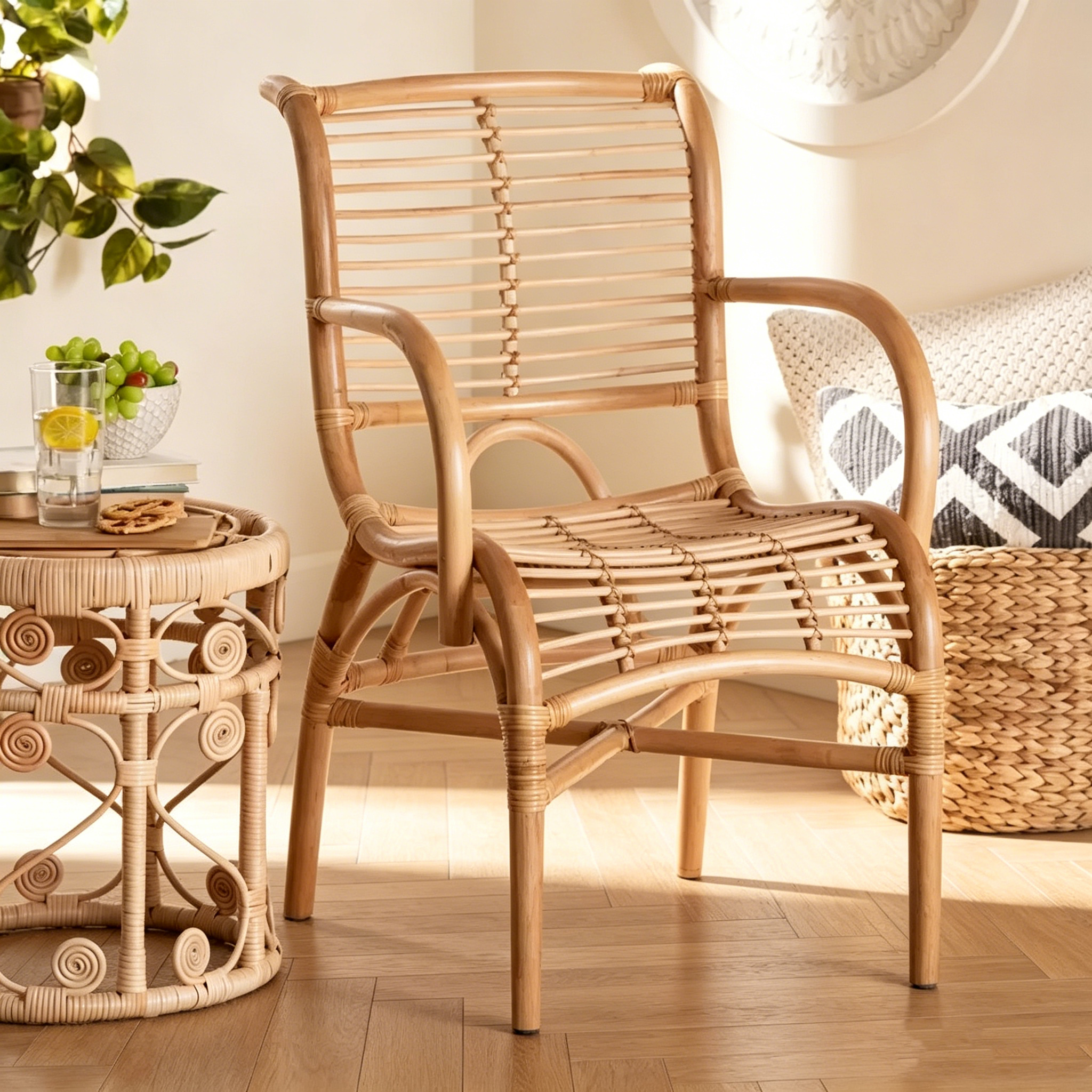 Fauteuil de salon en rotin naturel marron naturel : Accent en osier d'intérieur