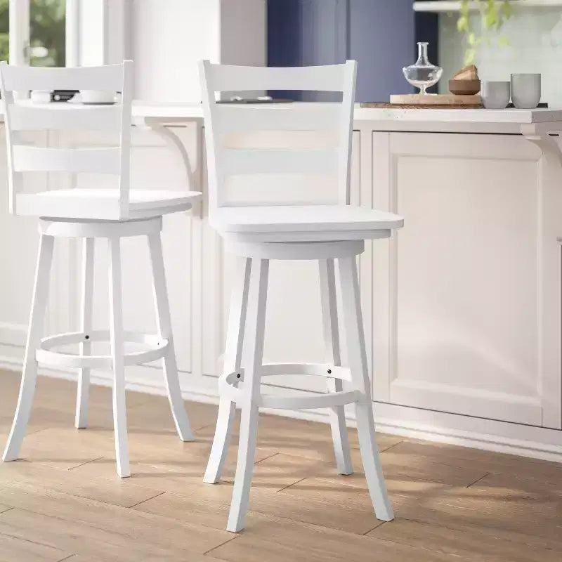 Tabouret de bar pivotant classique en bois à dossier échelle de qualité commerciale, hauteur bar