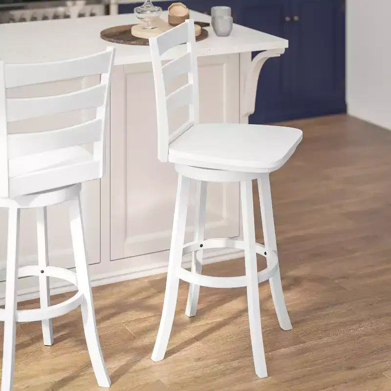 Tabouret de bar pivotant classique en bois à dossier échelle de qualité commerciale, hauteur bar
