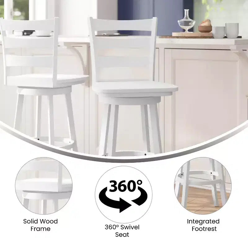 Tabouret de bar pivotant classique en bois à dossier échelle de qualité commerciale, hauteur bar